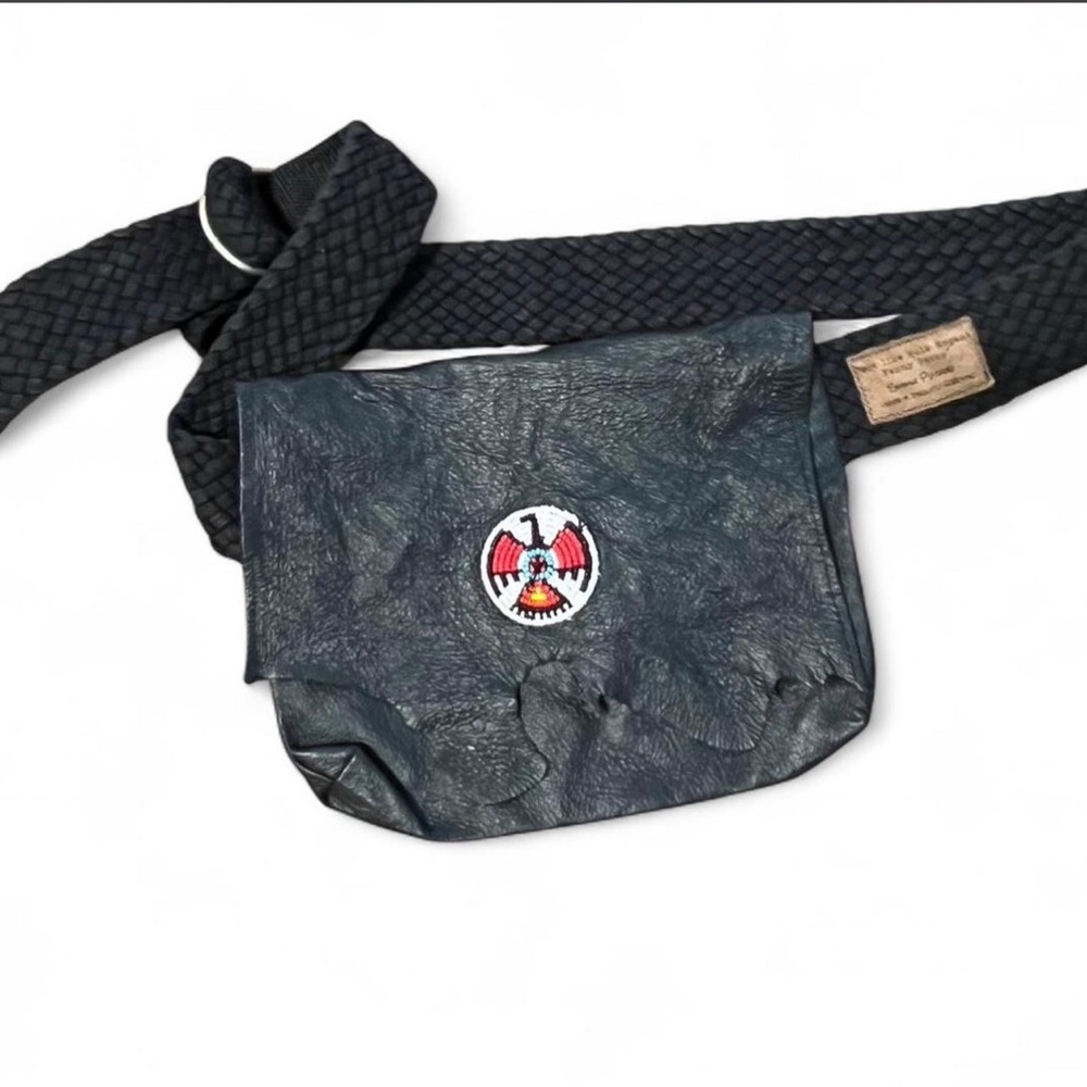 Handmade Black Festival Belt Bag with Embroidered Eagle Patch Fanny Pack